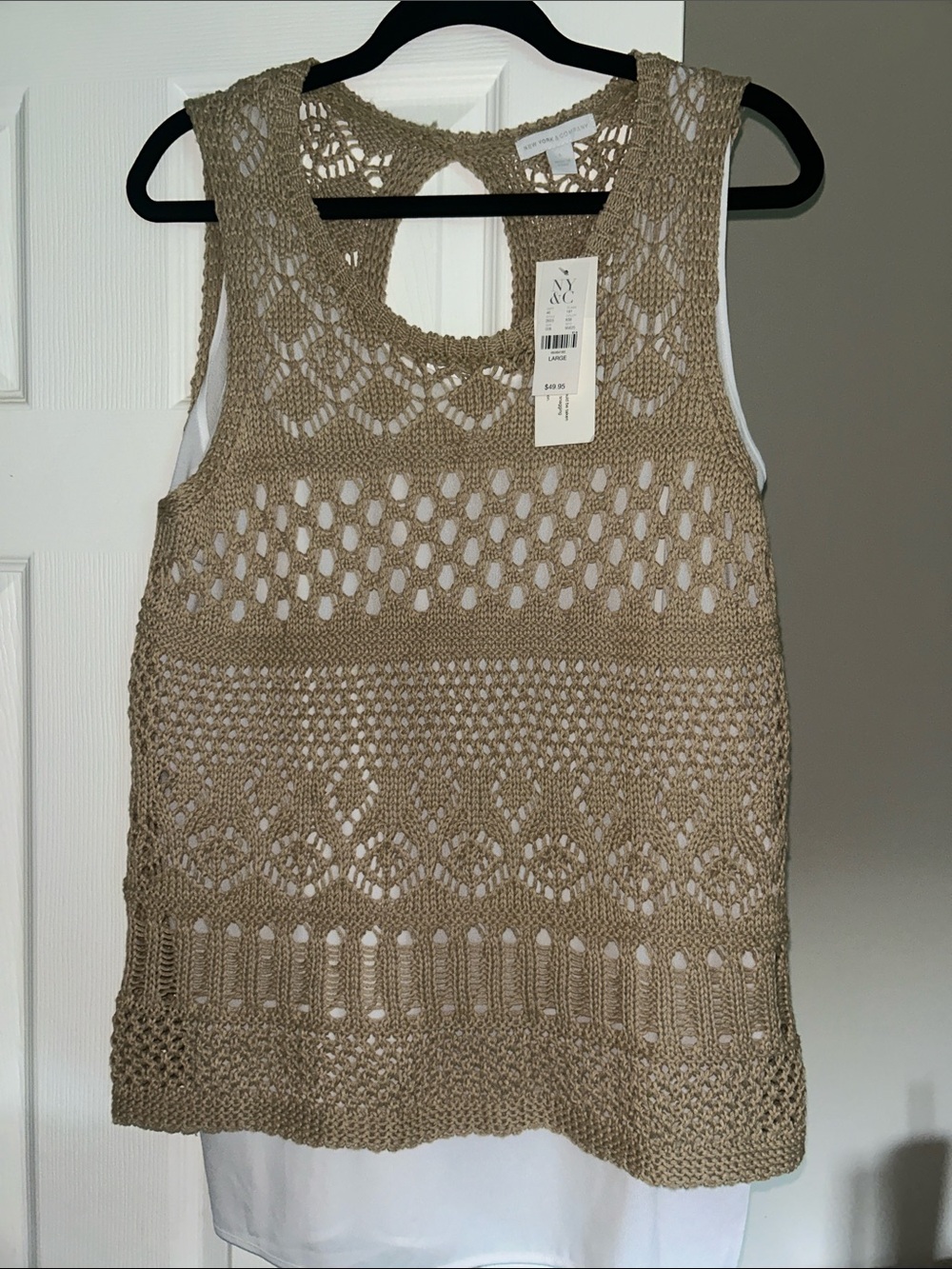 New York & Company Beige Crochet Knit Layered Tank Top